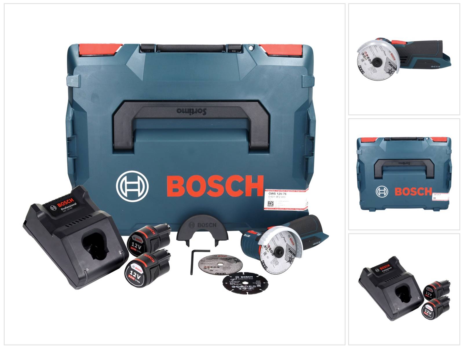 Bosch GWS 12V-76 Professional Akku Winkelschleifer 12 V 76 mm Brushless + 2x Akku 3,0 Ah + Ladegerät + L-Boxx-0