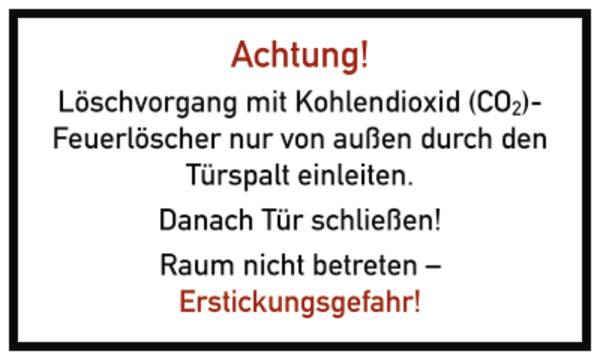 Schild Löschvorgang mit CO2-Feuerlöscher durch Türspalt, Folie, 250x150 mm
