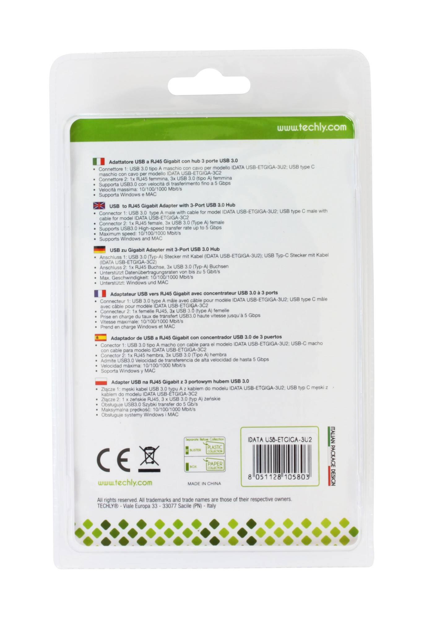 TECHly USB 3.2 Gen 1 (USB 3.0) Konverter [1x USB 3.2 Gen 1 Stecker A (USB 3.0) - 1x RJ45-Buchse] IDATA-USB-ETGIGA-3U2 14-1