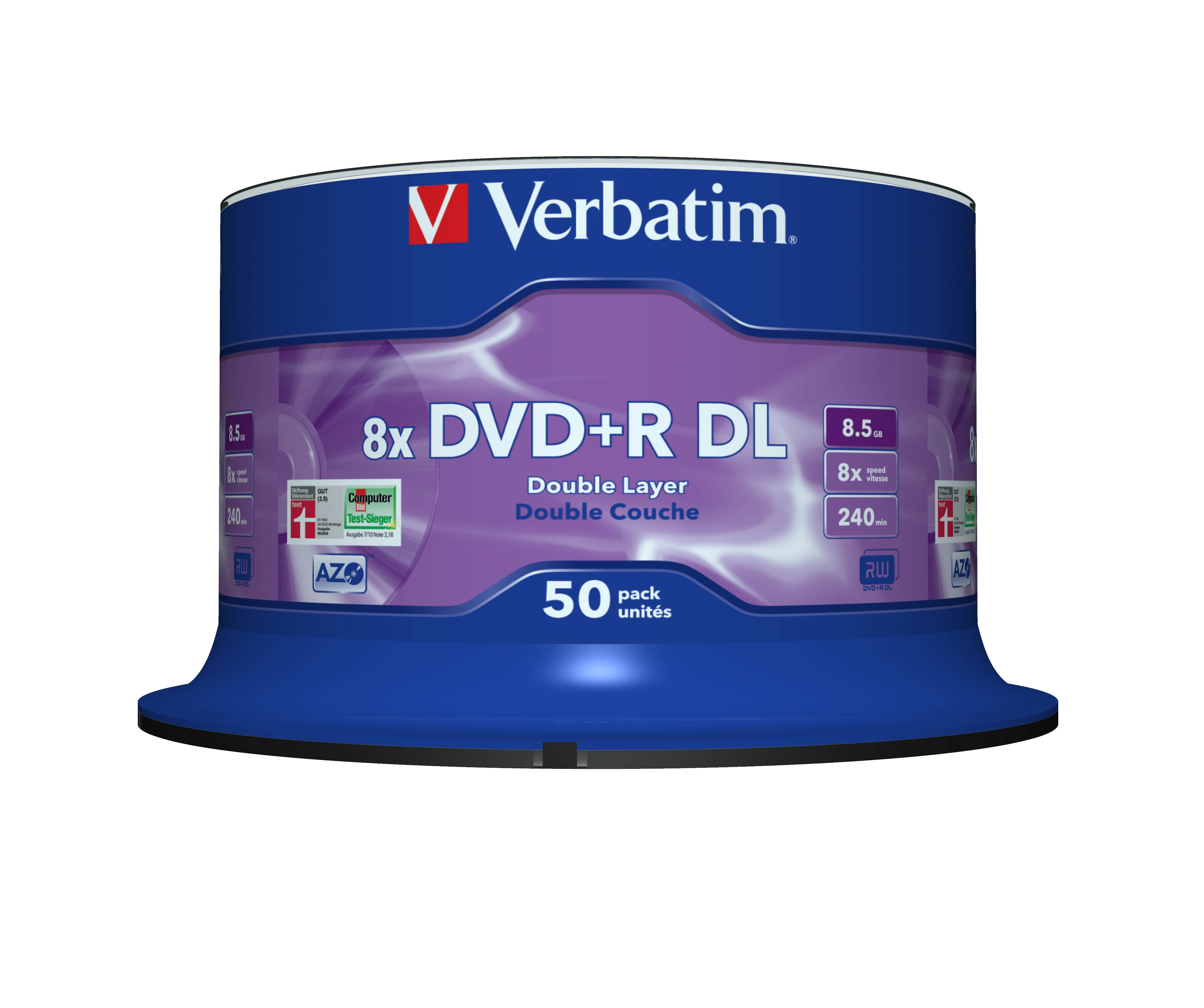 Verbatim 50 x DVD+R DL - 8.5 GB (240 Min.) 8x - mattsilber - Spindel-1
