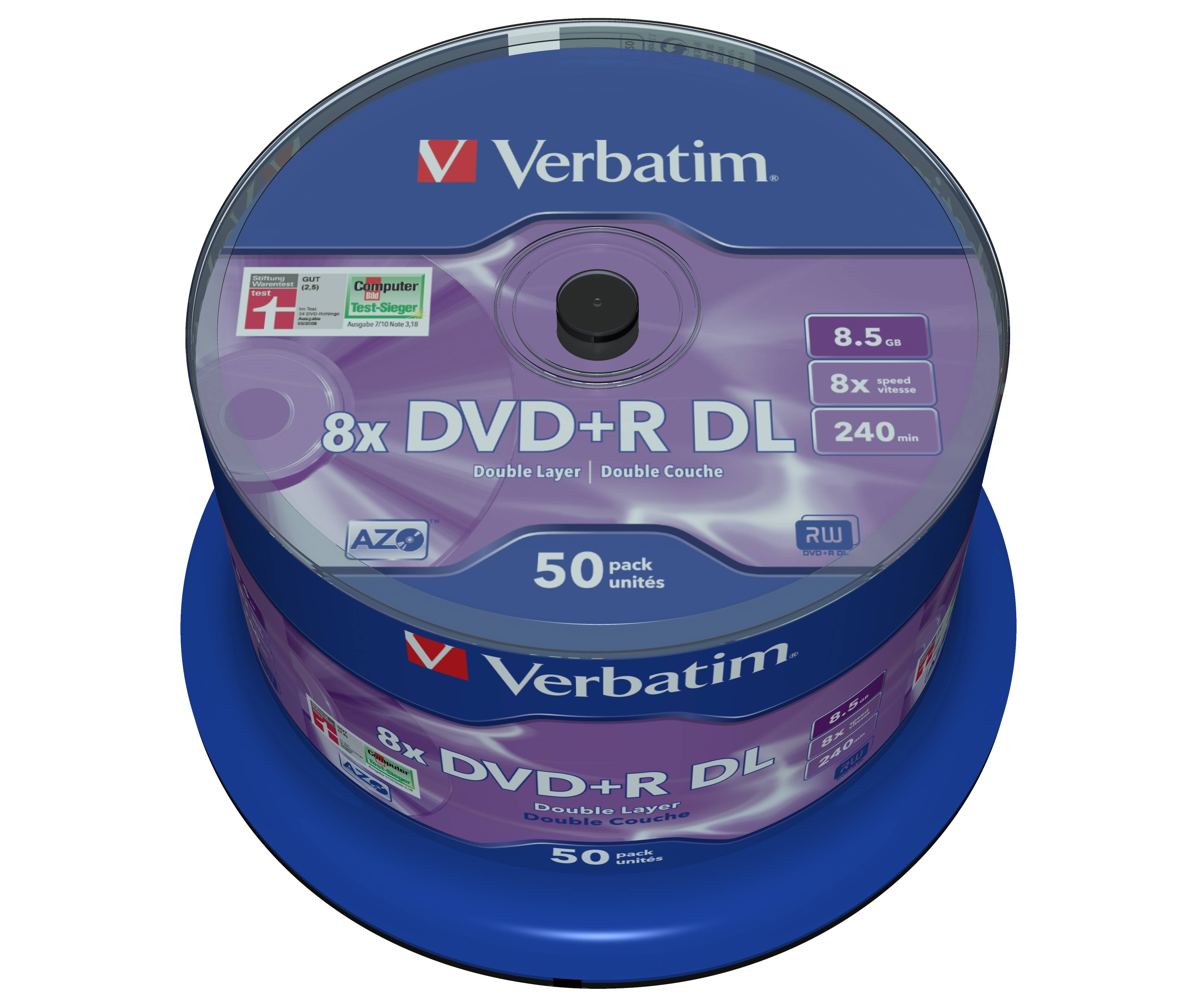 Verbatim 50 x DVD+R DL - 8.5 GB (240 Min.) 8x - mattsilber - Spindel-2