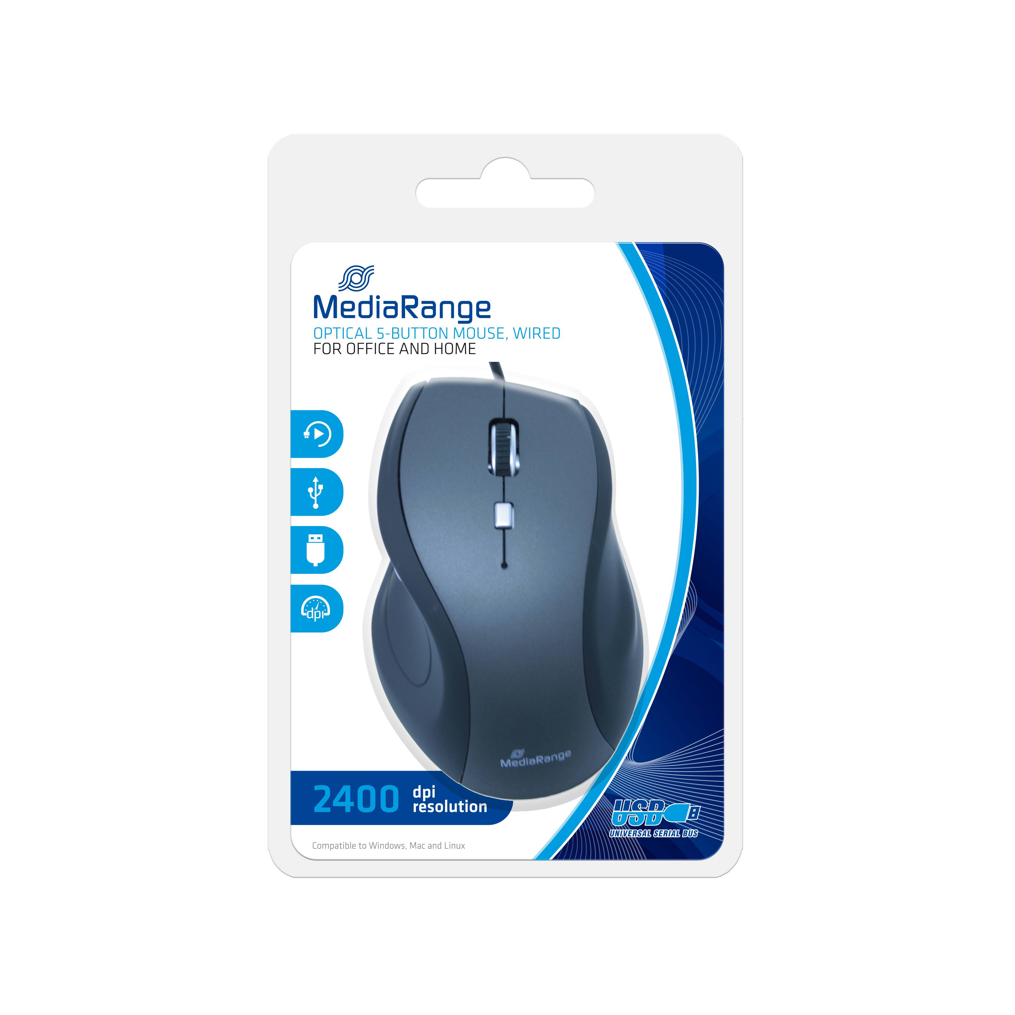 MediaRange - Maus - optisch - 5 Tasten - kabelgebunden-1