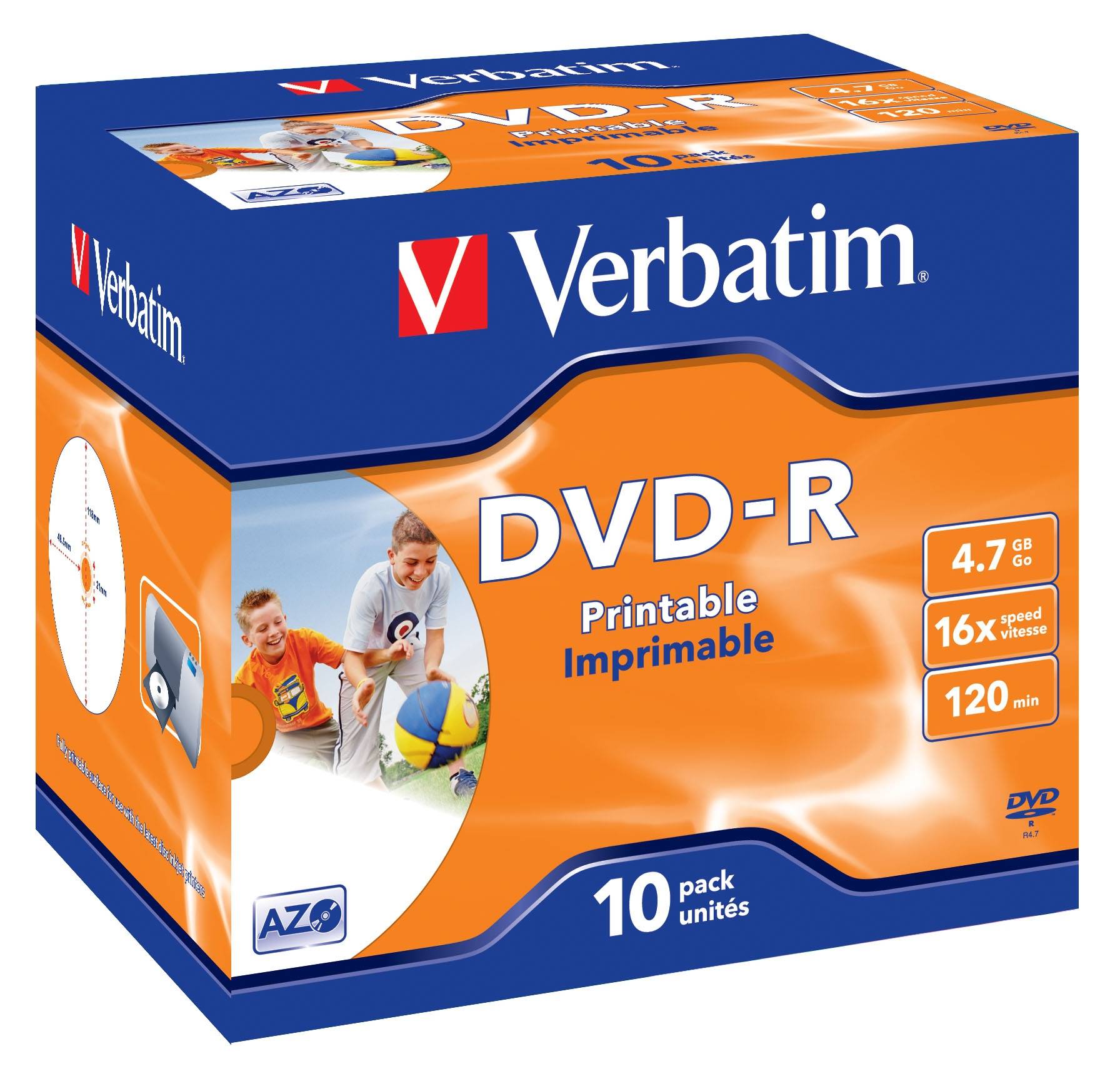 Verbatim 10 x DVD-R - 4.7 GB 16x - breite bedruckbare Fläche für Fotos - Jewel C-1