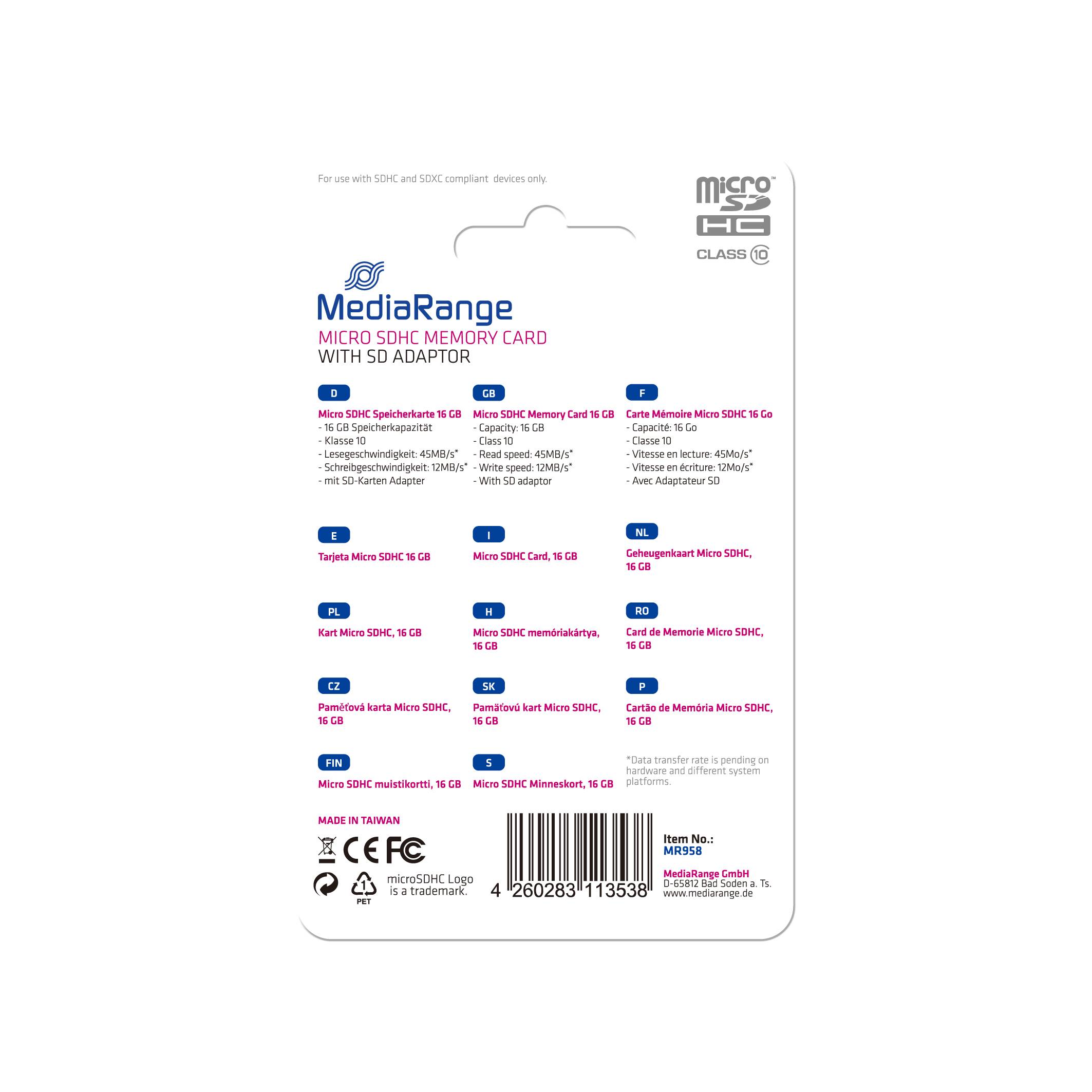 MediaRange - Flash-Speicherkarte (microSDHC/SD-Adapter inbegriffen)-1