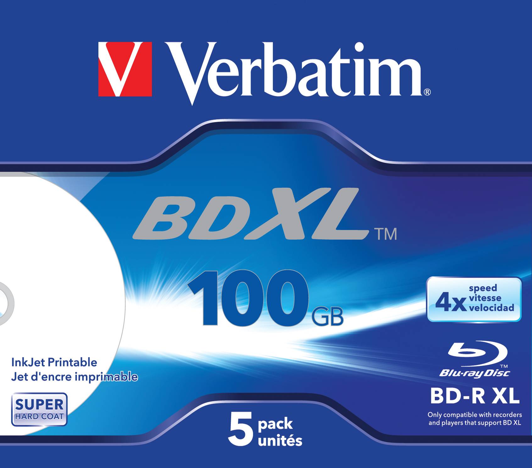 Verbatim - 5 x BD-R XL - 100 GB 4x - mit Tintenstrahldrucker bedruckbare Oberfläche - Jewel Case (Schachtel)-2