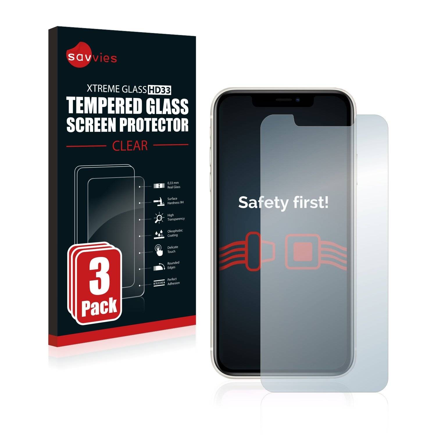 3x Savvies HD33 Clear Schutzglas für Apple iPhone-0