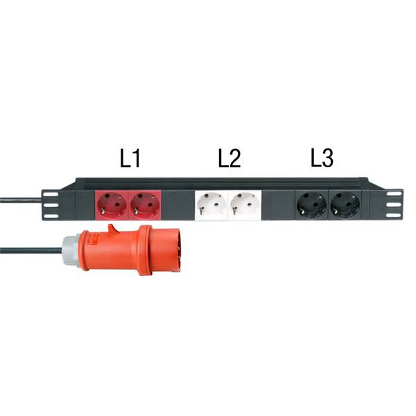 19" Stromverteiler 6-fach, 3 Stromkreise
