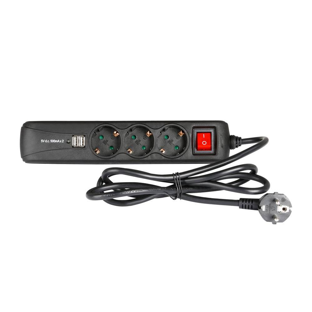 Adam Hall 8747S3USB Steckdosenleiste mit Schalter 3fach Schwarz Schutzkontakt 1 St.-5