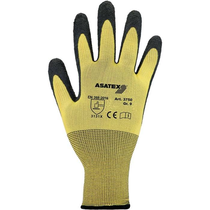 Handschuhe Gr.10 gelb/schwarz EN 388 PSA II Nyl.m.Naturlatex ASATEX