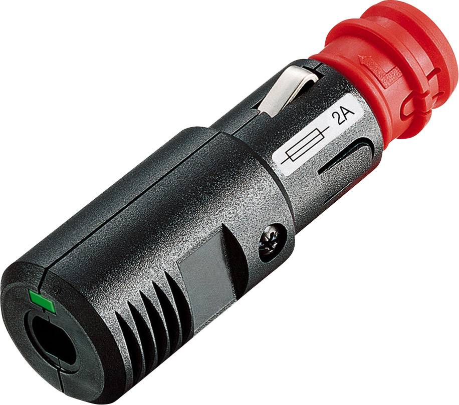 Ein Sicherungsstecker mit rotem Kopf, schwarz-grauer Körper und der Aufschrift '2A'.