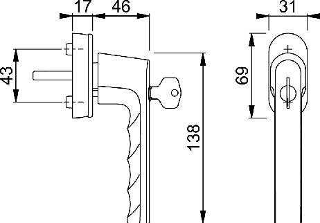 Fenstergriff Hamburg 0700S/UD9020 Alu.F9/stahlfarben 32-42mm abschl.HOPPE-1