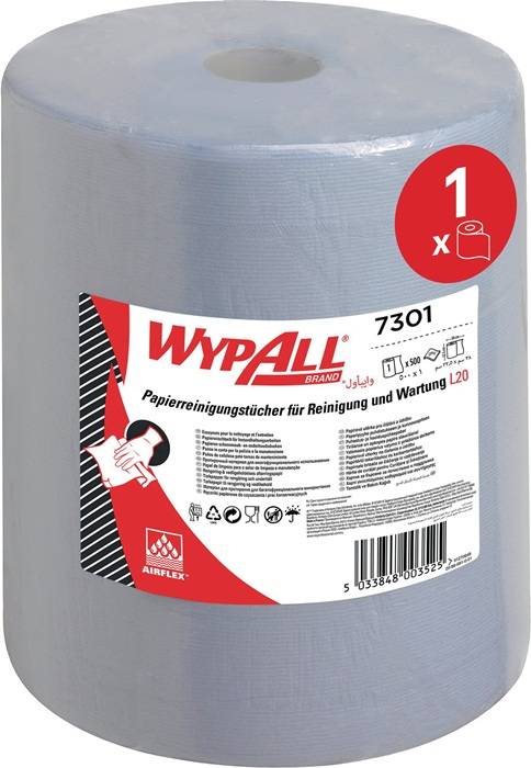 Wischtuch WYPALL L20 7301 L.ca.385 mmxB.ca.325mm blau 2-lag.500 Tü./Rl.ARBEX