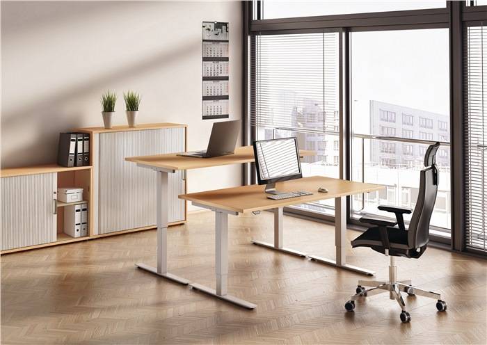 Schreibtisch H710-1200xB1200xT800mm weiss elektr.höhenv.-0