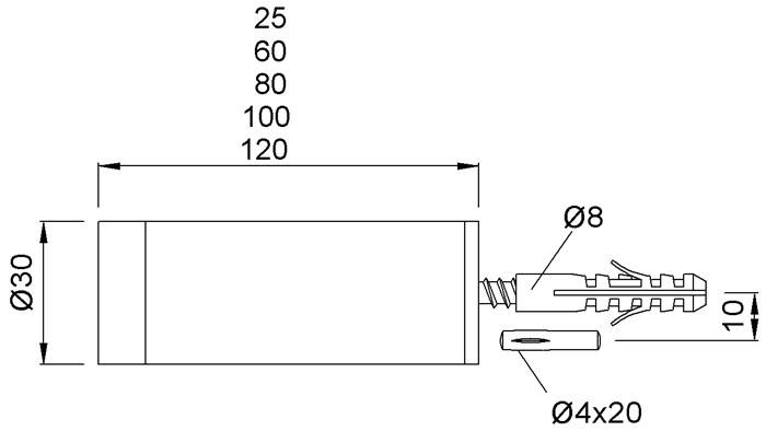 Wandtürpuffer 2070 Alu.silberf.elox.L.60mm KWS-2