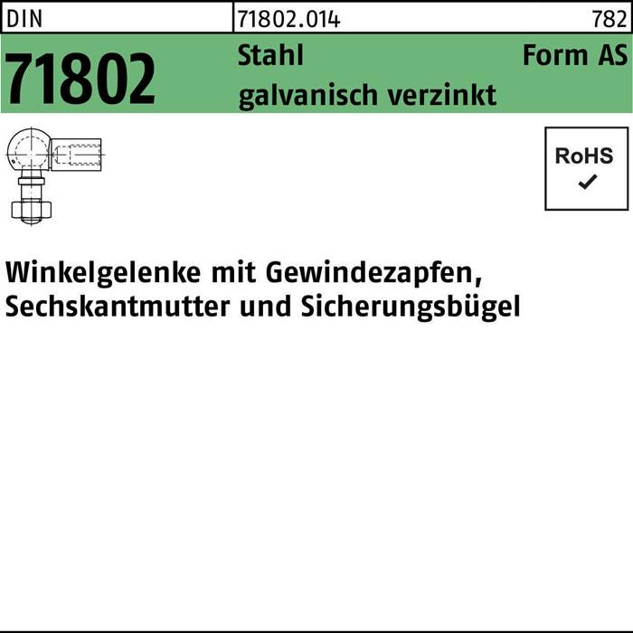 Winkelgelenke DIN 71802 Gewindezapfen AS 13-M 8 Stahl galv.verz. 25St.-0