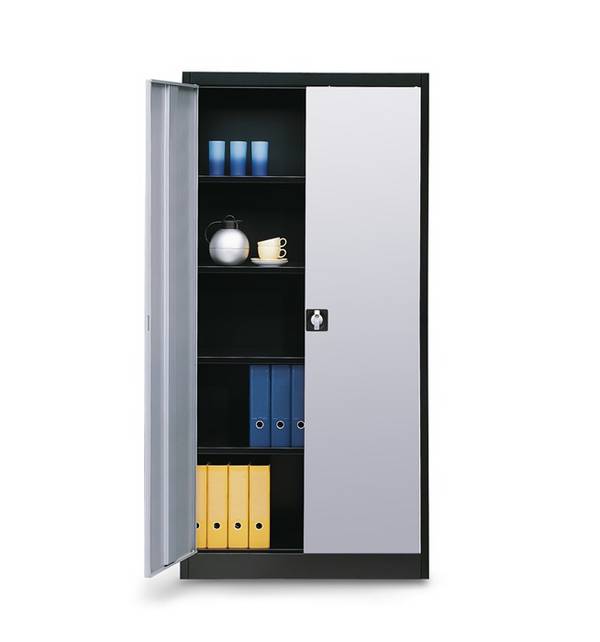 Flügeltürenschrank H1950xB950xT420mm lichtgrau/lichtgrau 4 BD schwarz