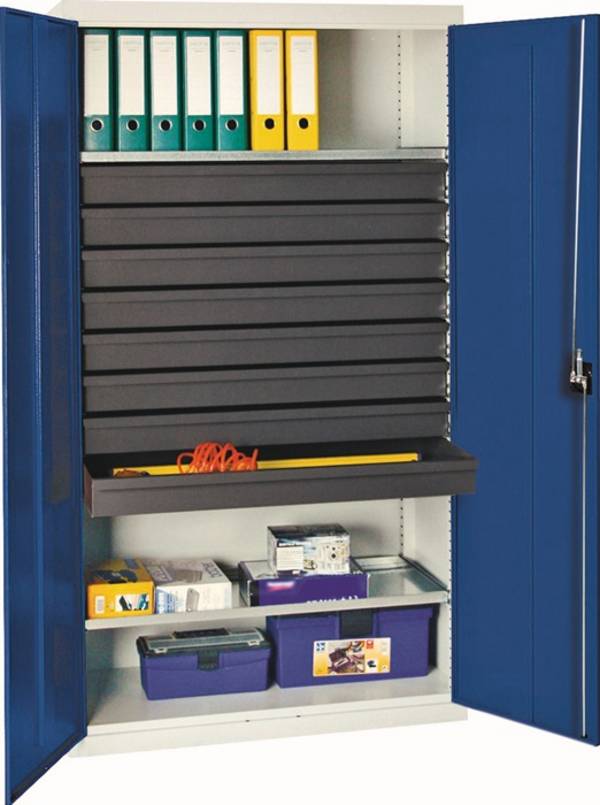 Werkzeug-/Beistellschrank H1800xB1000xT500mm 8Schubl.,2Bd.lichtgrau/enzianblau