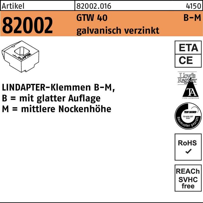 Klemmen R 82002 GTW 40 MM 20/10,0 galv.verz. 1 Stück LINDAPTER-0