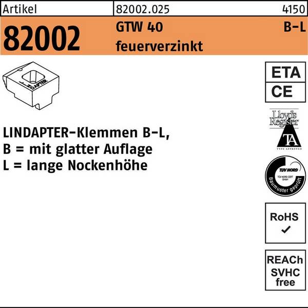 Klemmen R 82002 GTW 40 LM 12/9,5 feuerverz. 1 Stück LINDAPTER