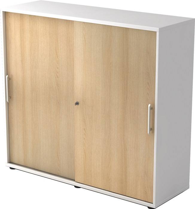 Schiebetürenschrank H1100xB1200xT400mm weiß/Eichedekor 3 OH 2 Türen Relinggriff-0
