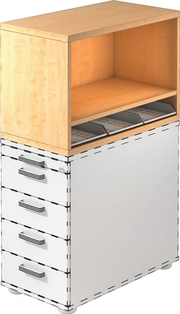 Aufsatzschrank H530xB800xT428mm 1 OH u.3 Kunststoffablagen Ahorn