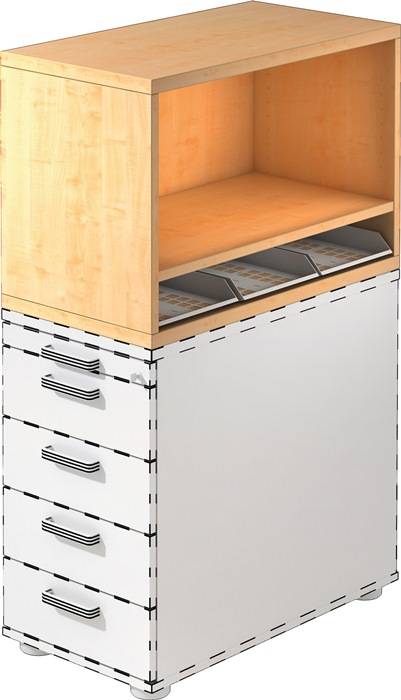 Aufsatzschrank H530xB800xT428mm 1 OH u.3 Kunststoffablagen Ahorn-0