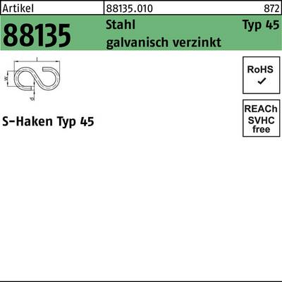 S-Haken R 88135 Typ 45 25x 8x 2,3 Stahl galv.verz. 100 Stück-0