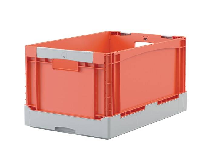 Faltbox L600xB400xH320mm Inh.65l grau/orange o.Deckel PP Durchfassgriffe BITO-0