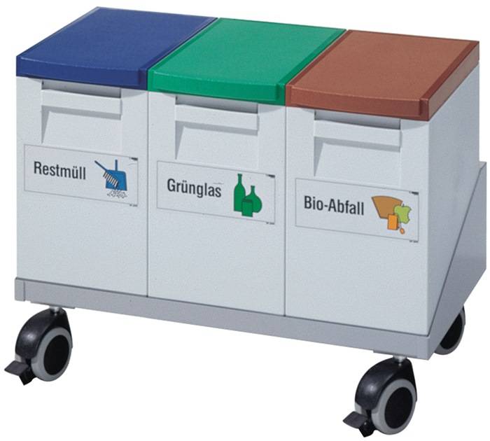 Wertstoffsammler 3x15l H460xB605xT350 grau blau/grün/braun fahrb.GRUBER SYSTEME-0