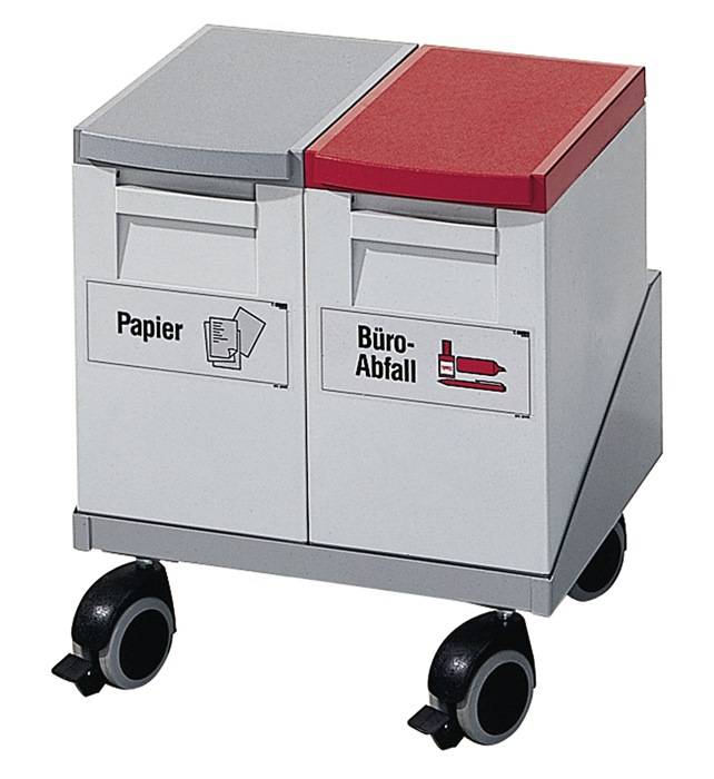 Wertstoffsammler 2x15l H460xB405xT350mm grau rot/grau fahrbar GRUBER SYSTEME-0