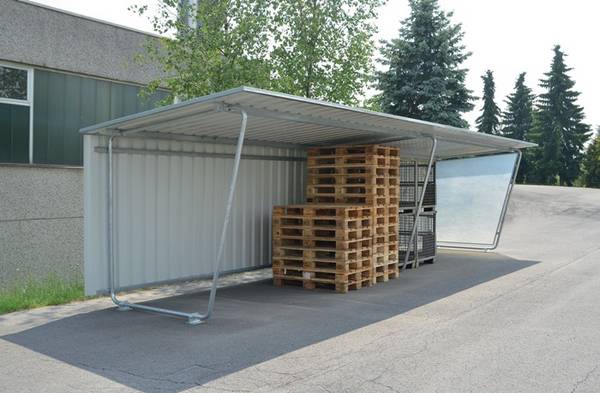 Fahrradunterstand, Überdachung, Modell Siegen, einseitig, Anbaueinheit, Profilblech RAL 9002, BxTxH 4300x2330x 2250 mm