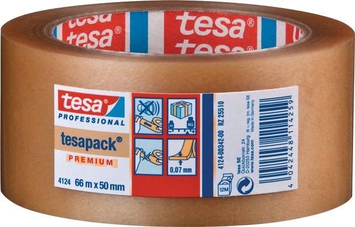 Verpackungsklebeband PVC tesapack® 4124 farblos L.66m B.50mm Rl.TESA-0