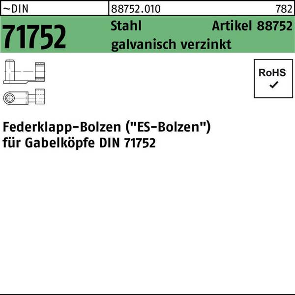 Federklappbolzen R 88752 ES 16x 64 Stahl galv.verz. 5 Stück