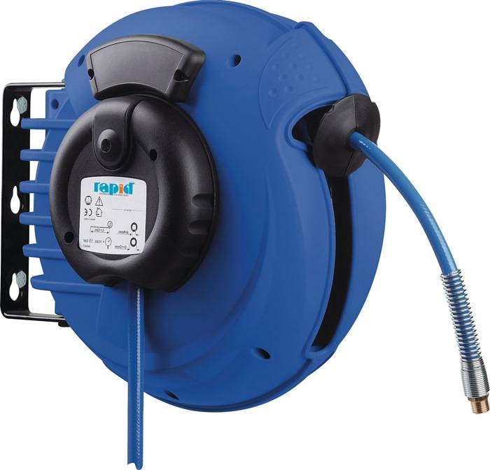 Schlauchaufroller f.Druckluft L.12m Geh.Ku.m.Federrückzug Ausgang 1/4 AG RAPID
