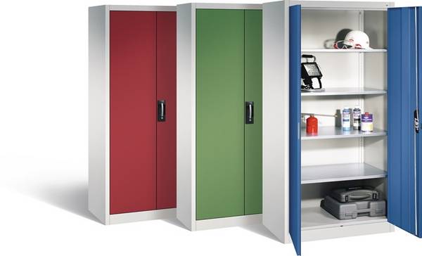 C+P XXL Stahlschrank, Werkzeugschrank, Geräteschrank, abschließbar, 4 Fachböden, Korpus lichtgrau, Front enzianblau, 1.9