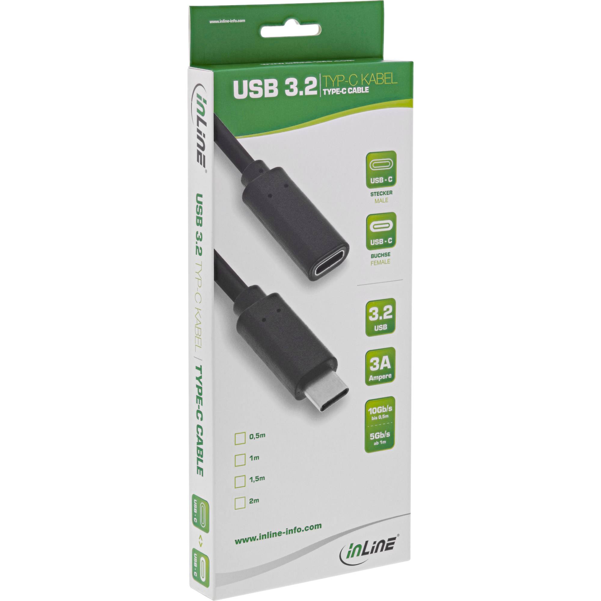 InLine® USB 3.2 Gen.1x2 Kabel, USB-C Verlängerung ST/BU, schwarz, 2m-1