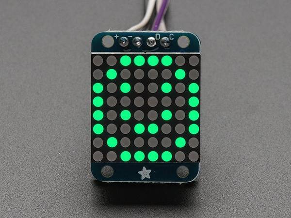 Adafruit Mini 0.8" 8x8 LED Matrix w/I2C Backpack - Pure Green 1633