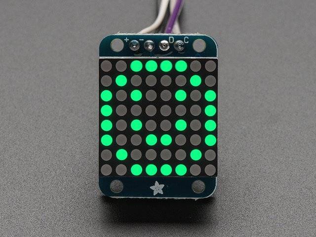 Adafruit Mini 0.8" 8x8 LED Matrix w/I2C Backpack - Pure Green 1633-0
