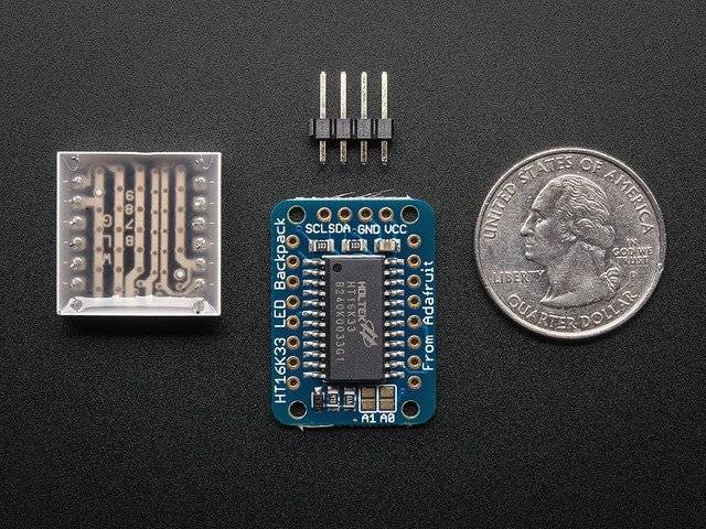 Adafruit Mini 0.8" 8x8 LED Matrix w/I2C Backpack - Pure Green 1633-2