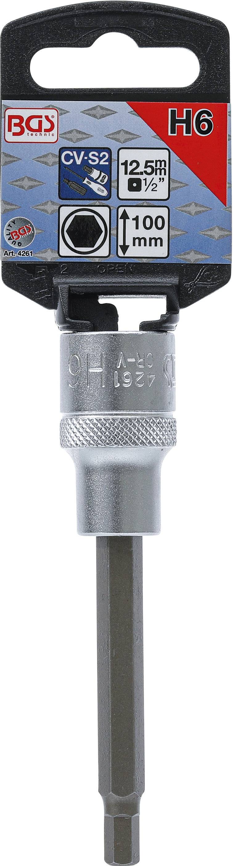 BGS 4261 Bit-Einsatz, Länge 100 mm, Antrieb Innenv ierkant 12,5 mm (1/2"), Innensechskant 6 mm-1