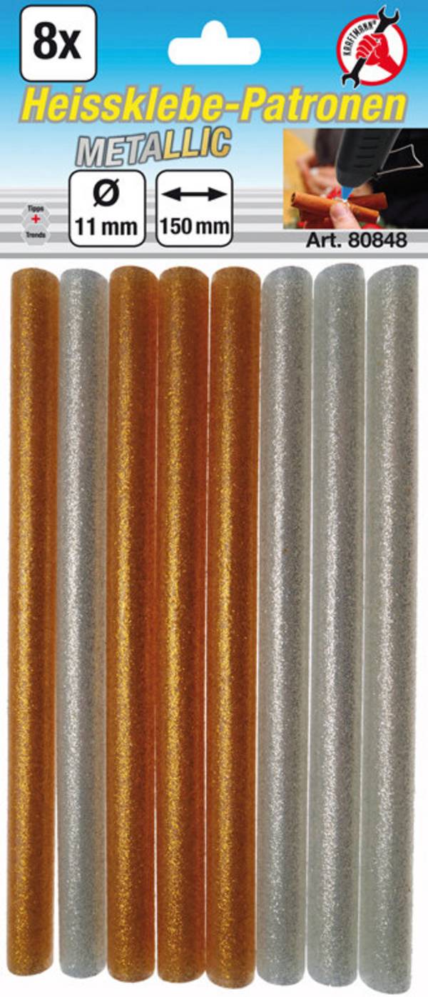 Heißklebe-Patronen gold-/silber-metallic Ø 11 mm, 150 mm 8-tlg.