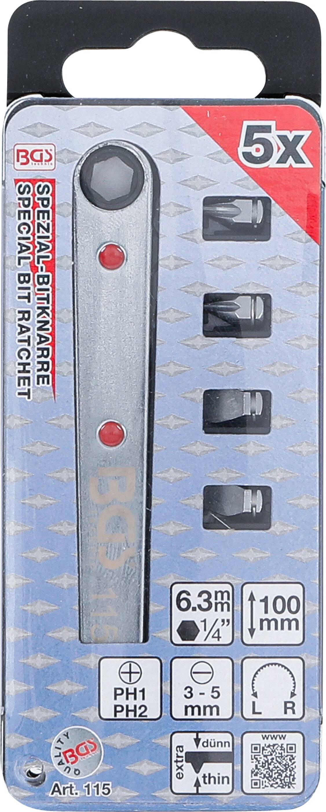 BGS 115 Spezial-Bitknarre, ultra dünn, Abtrieb Inn ensechskant 6,3 mm (1/4"), inkl. 4 Bits-3