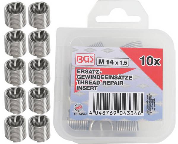 BGS 9430-1 Ersatz-Gewindeeinsätze, M14 x 1,5 mm, 1 0-tlg.
