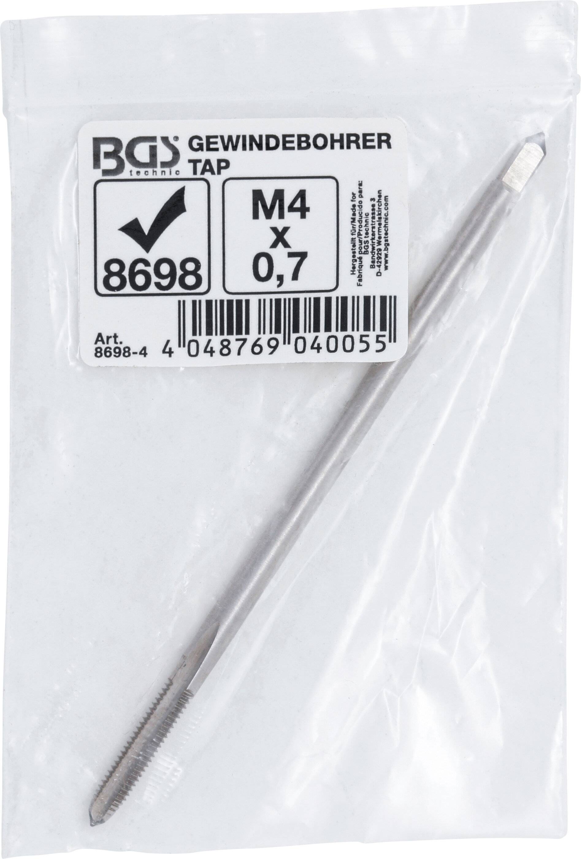 BGS 8698-4 Gewindebohrer, lang, für Art. 8698, M4 x 0,7-1
