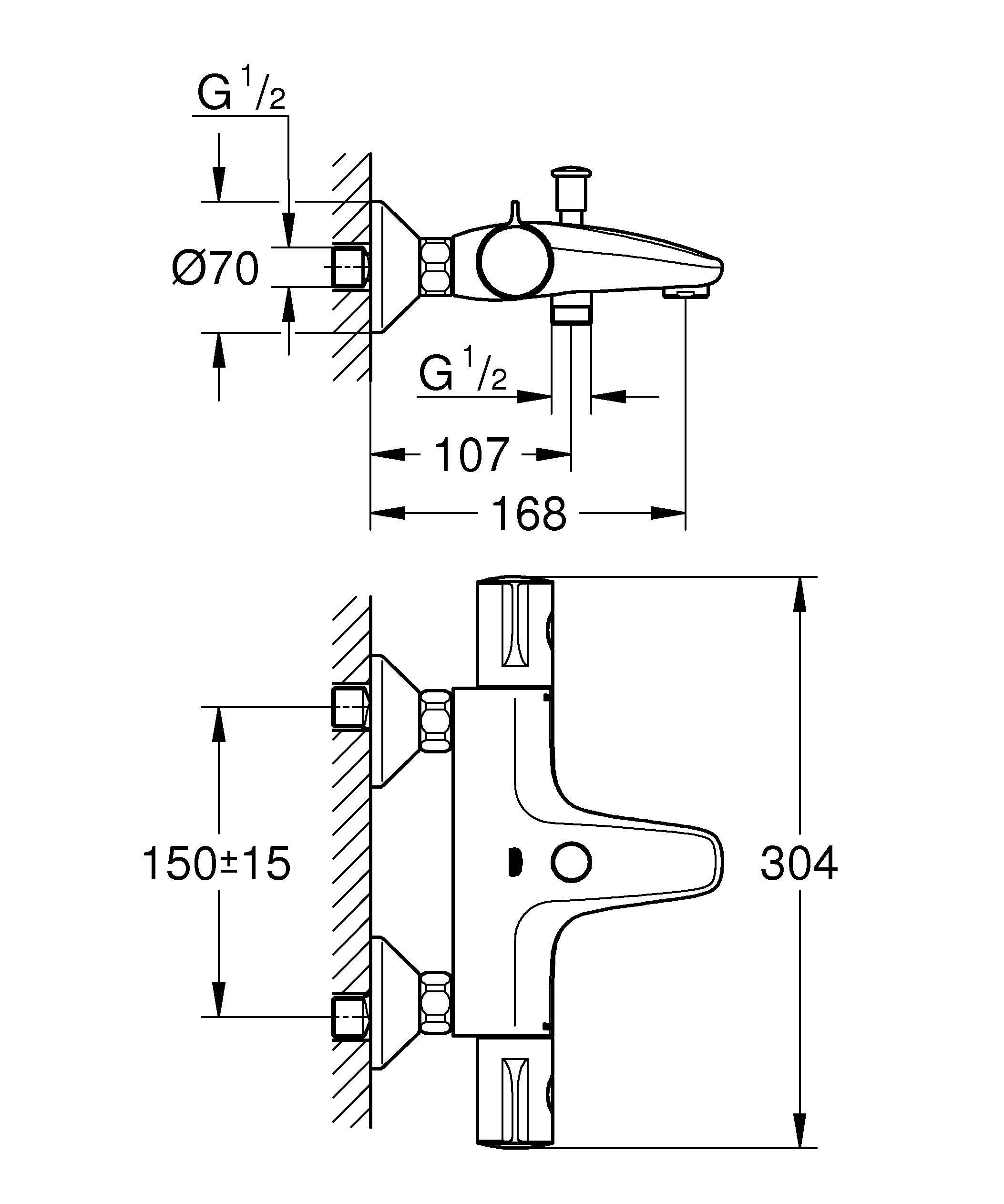 Grohe Grohtherm 800 Thermostat-Wannenbatterie, Wandmontage, eigensicher, Chrom, 34567000-2