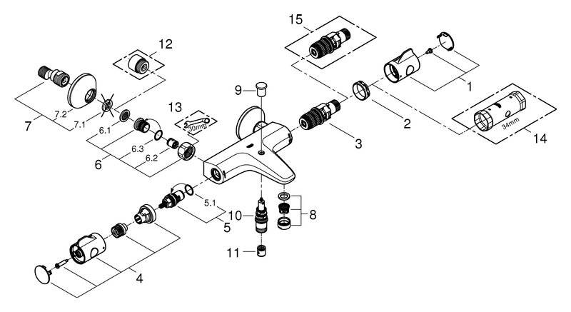 Grohe Grohtherm 800 Thermostat-Wannenbatterie, Wandmontage, eigensicher, Chrom, 34567000-4