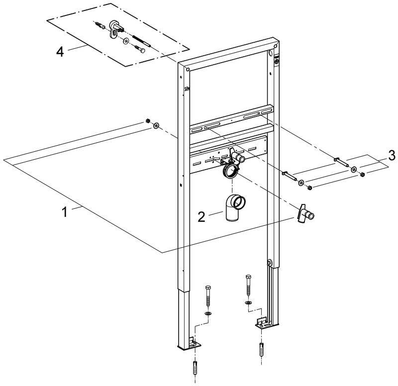 Grohe Rapid SL Waschtisch-Element, 1,13m Bauhöhe, für Vorwand- oder Ständerwandmontage, 2 schallged. Armaturenanschlüsse-4