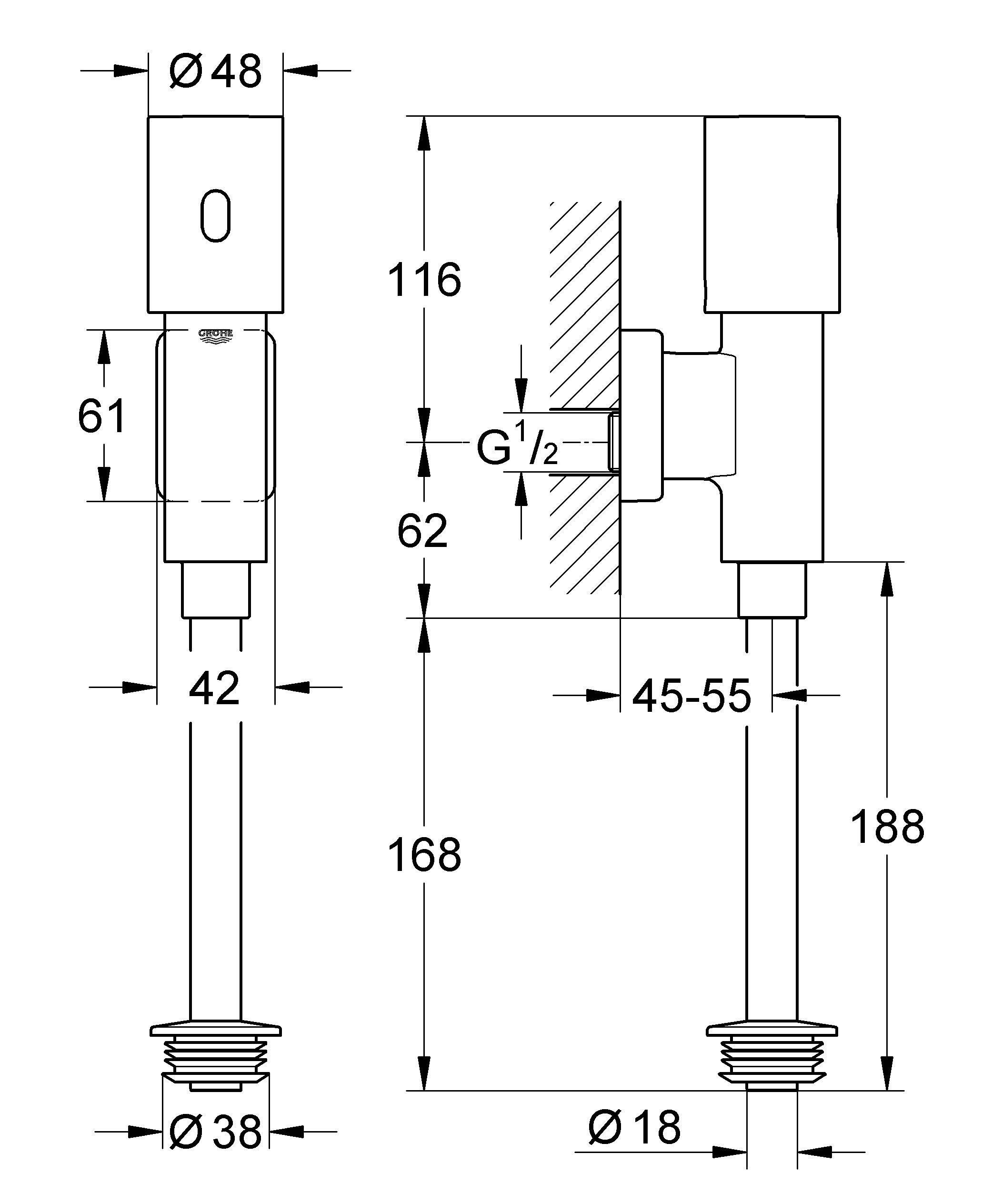 Grohe Tectron Rondo Infrarot-Elektronik für Urinal, 6V Lithium-Batterie, CR-P2, Chrom, 37421000-1