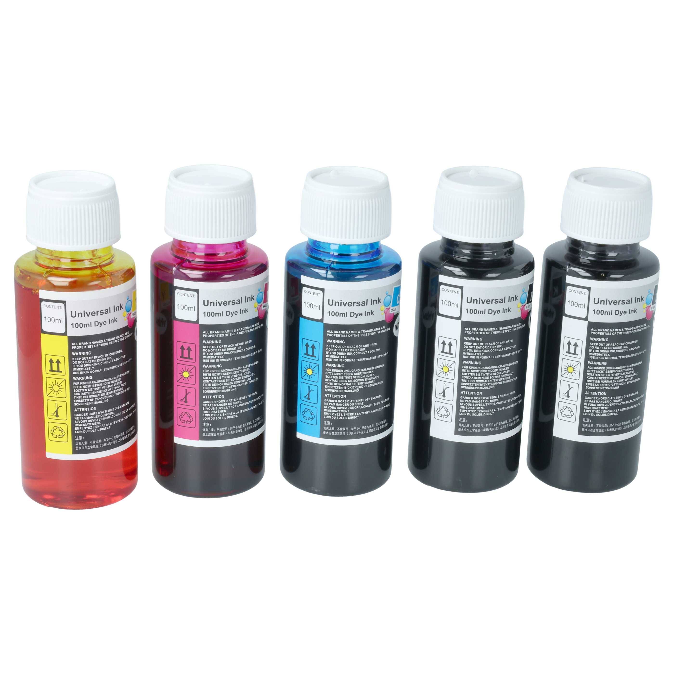 vhbw 5x Nachfülltinte kompatibel mit Brother Drucker | Refillset Dye Cyan, Dye Magenta, Dye Schwarz, Dye Yellow, 100ml-1