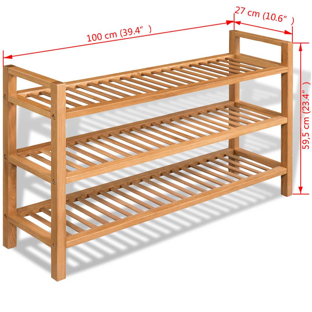 Schuhregal mit 3 Etagen 100 x 27 x 59,5 cm Massivholz Eiche-4